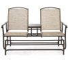 Brown 2-Seater Outdoor Mesh Double Glider Tempered Glass Attached Center Table