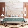 Queen Size Beige Linen Upholstered Platform Bed with Button-Tufted Headboard