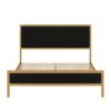King size Gold Metal Platform Bed Frame with Black Velvet Upholstered Headboard