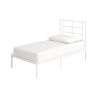 Twin Size Modern White Metal Platform Bed with Geometric Headboard