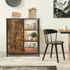 Modern Industrial Black Metal Brown Wood Sideboard Buffet Storage Shelf Cabinet