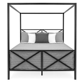 Queen size 4-Post Canopy Bed Frame in Black Metal Finish
