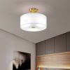 3-Light Glass Drum Pendant Lamp Ceiling Lighting Fixture with Semi Flush Mount