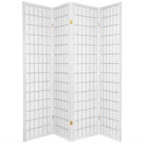 4-Panel Room Divider Oriental Shoji Privacy Screen in White